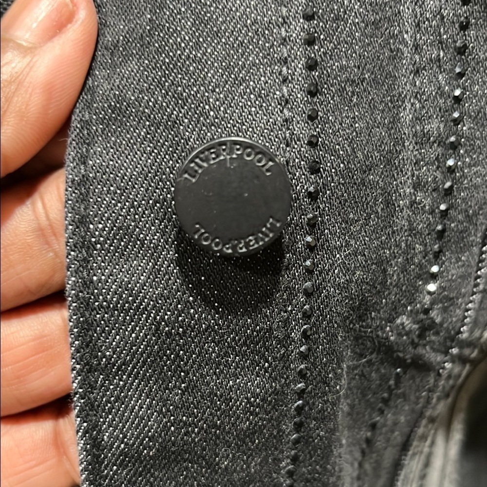 Liverpool Black Rhinestone Jean Jacket Sz S - Picture 12 of 17